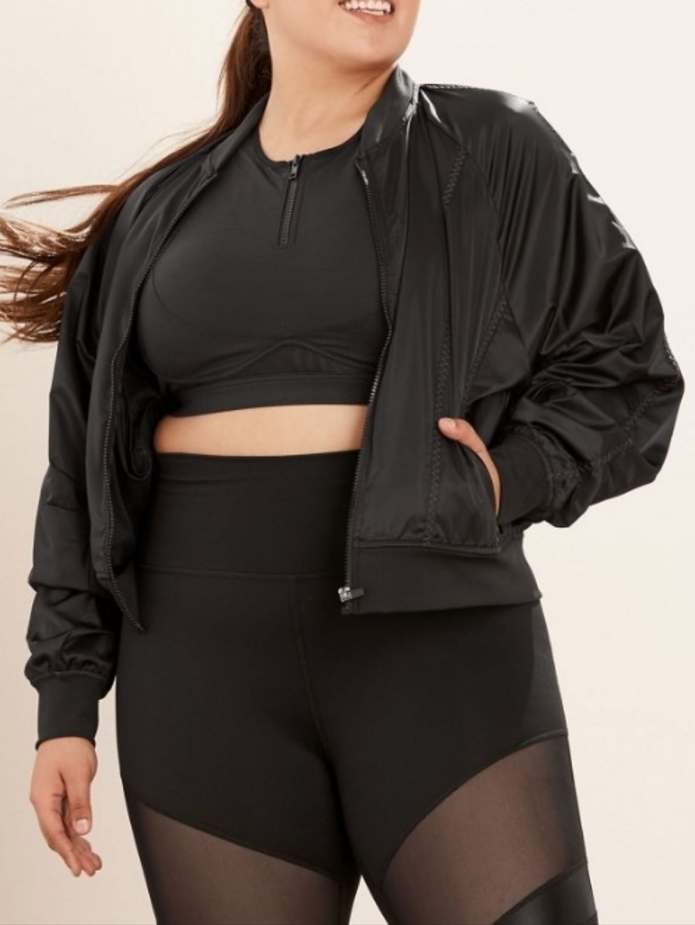 Fabletics Black Bomber Jacket Women’s Size XL NWT Lightweight Zip-Up Lagenlook